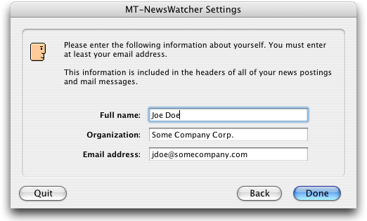 Personal Information dialog