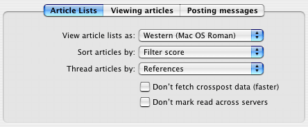 The Article Lists Group Settings panel