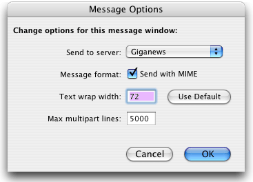 The Message Options dialog