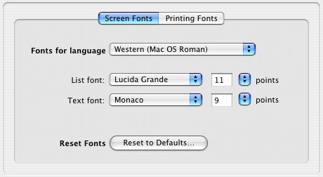 The Fonts preferences panel