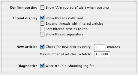 The newsreading options prefs panel