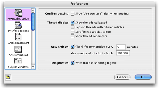 The preferences dialog